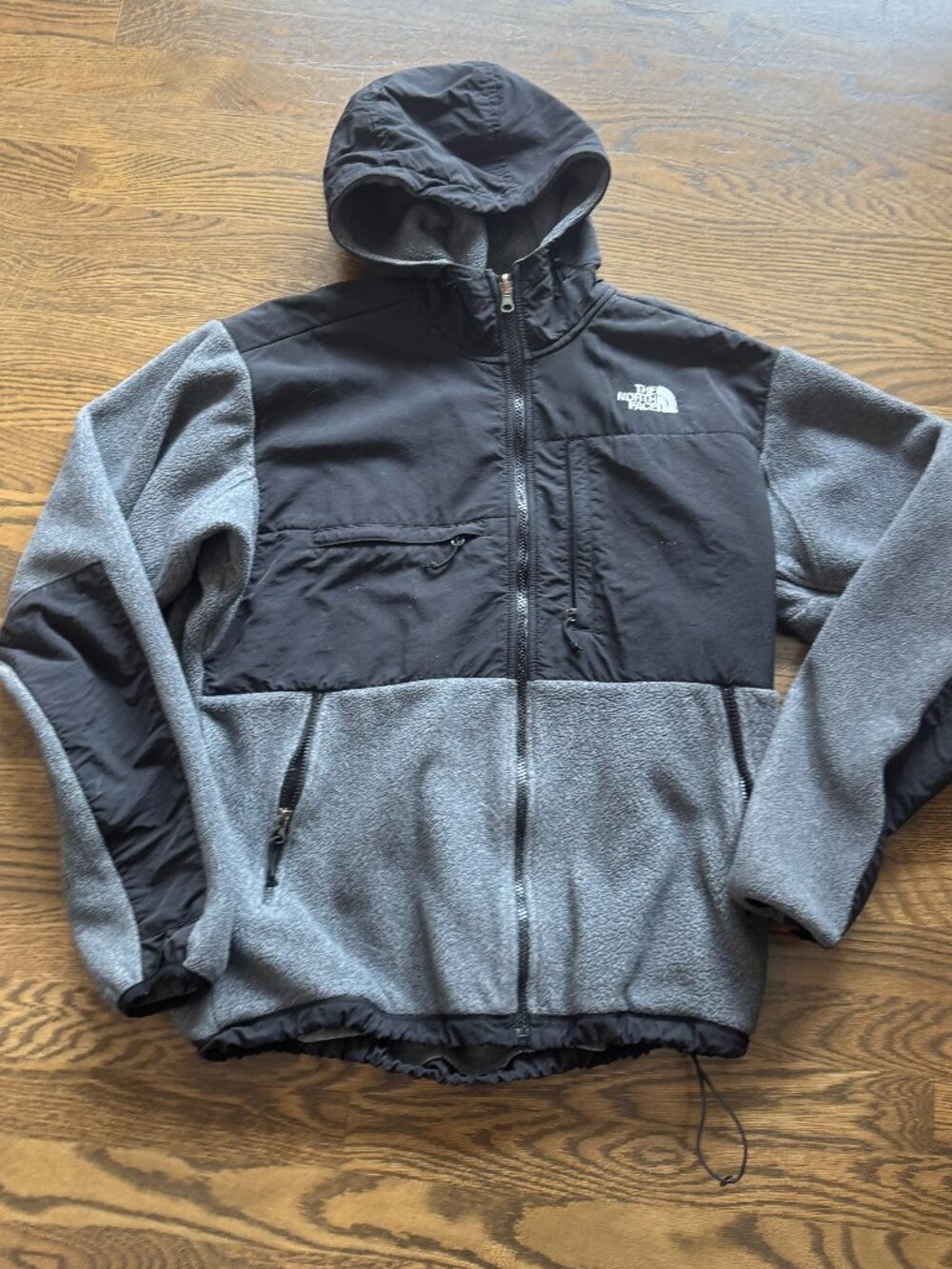 NORTH FACE retro Denali Jacket fleece Men's Medium hooded Black/gray colorblock